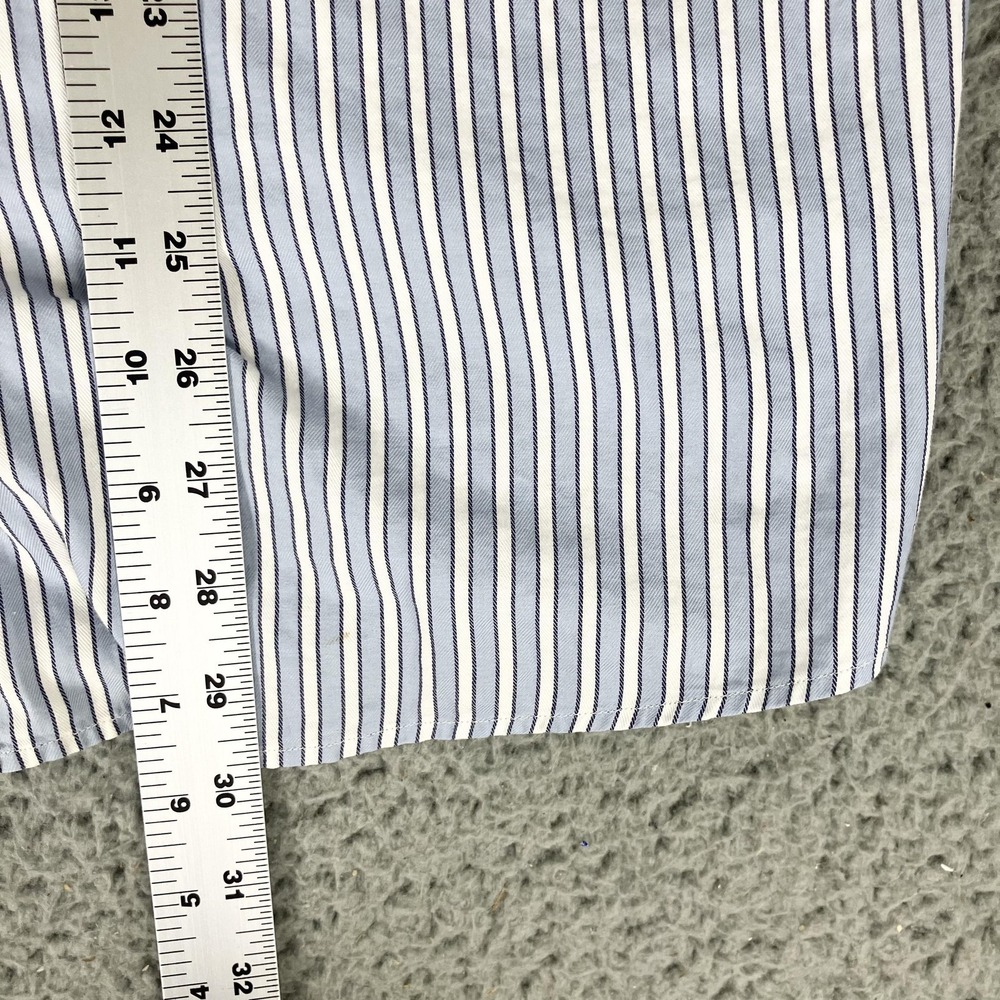 Ermenegildo Zegna Shirt Mens XL Blue Stripe Regular Fit Dress Long Sleeve Cotton - Picture 7 of 8